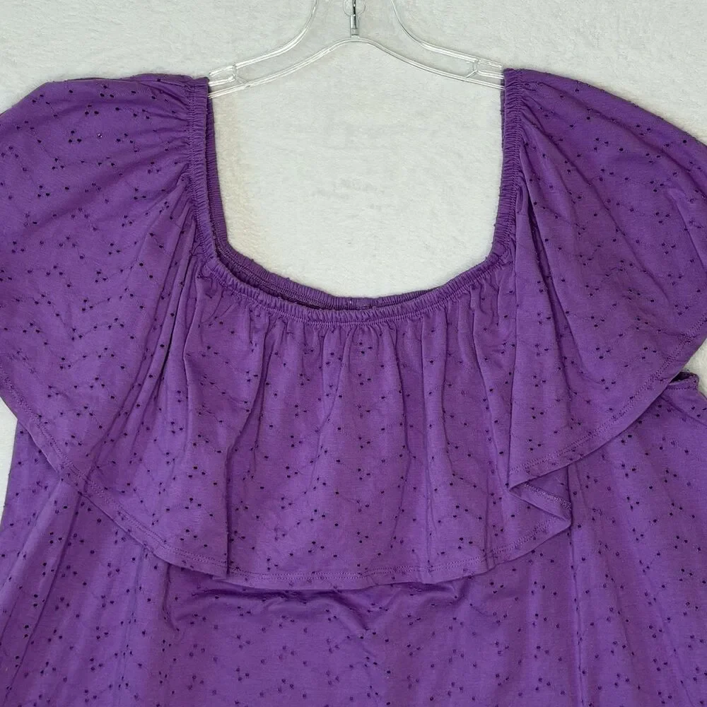 Woman Within Purple Eyelet Off the Shoulder Blouse Top Size 2X 26/28 Feminine